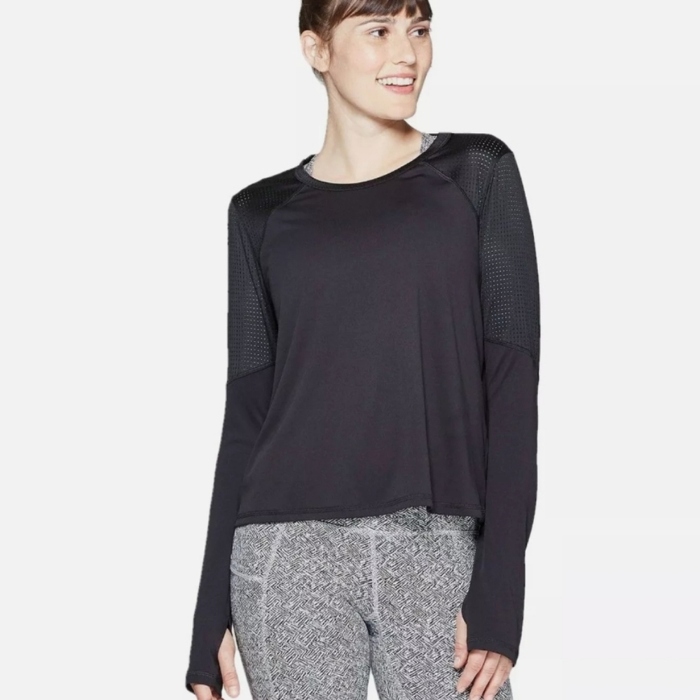 Women's c9 Champion Long Sleeve Mesh Open Back T-Shirt Black